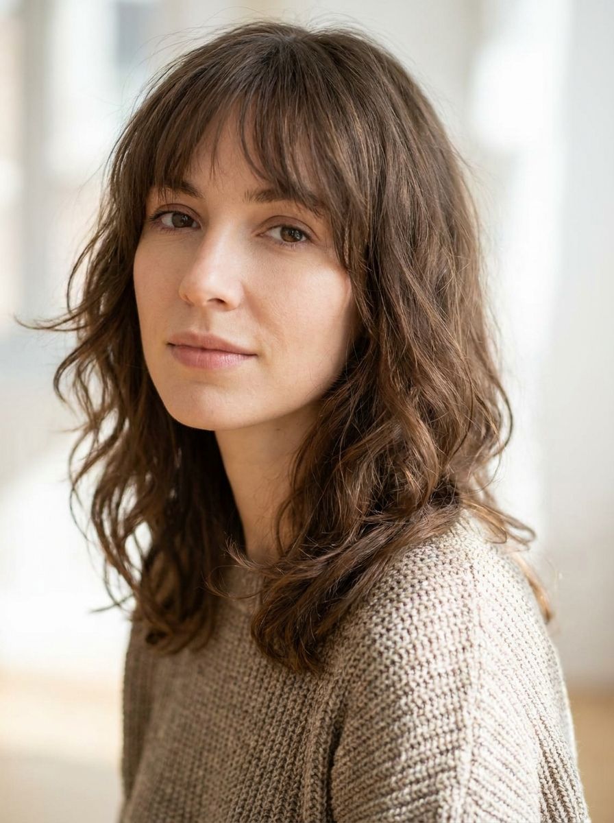 Wispy Pony mit schulterlangen Haaren - Frisuren für längliches Gesicht